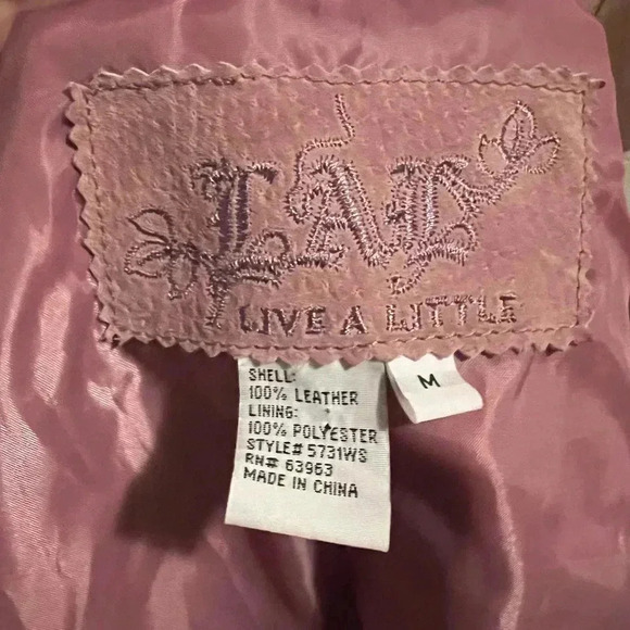Live a Little EUC Women's Sz M 100% Leather Suede Dusty Rose Snap Front Blazer - Picture 5 of 5
